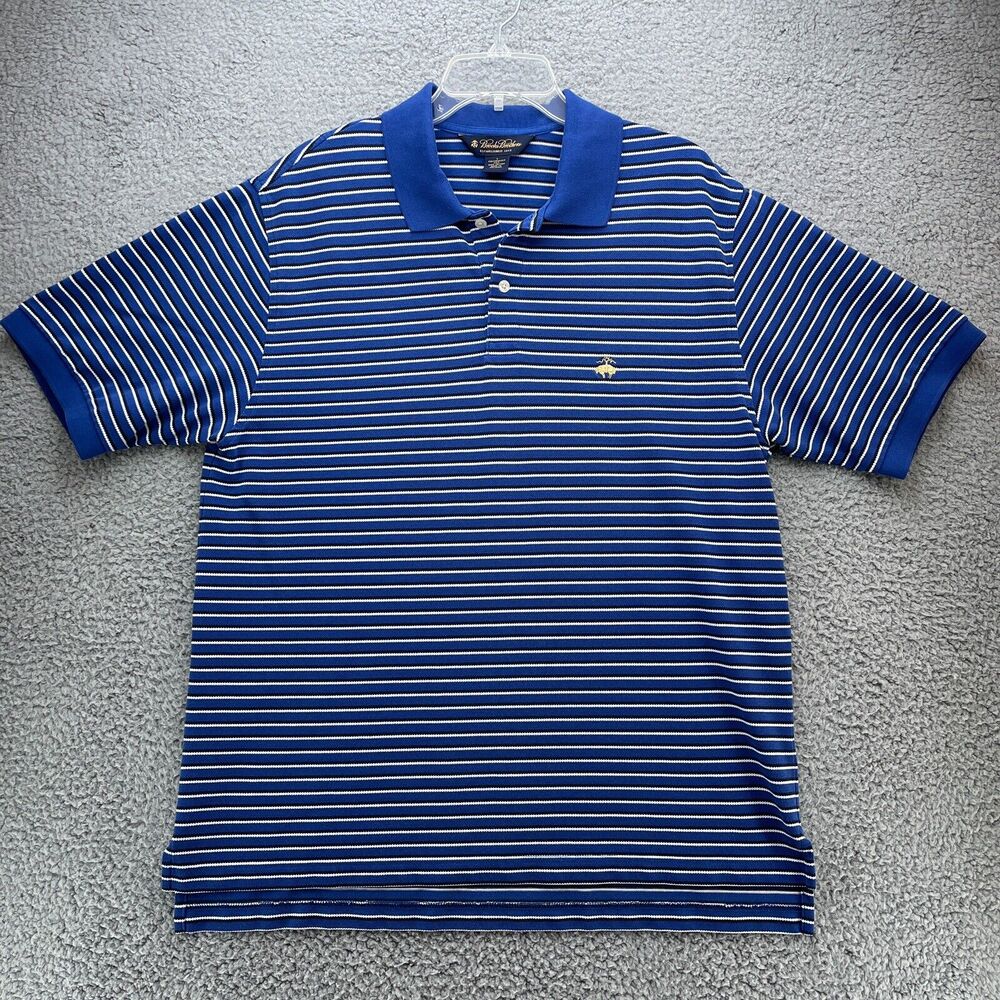 BROOKS BROTHERS Polo Shirt Mens Large Blue Striped Performance Knit Casual